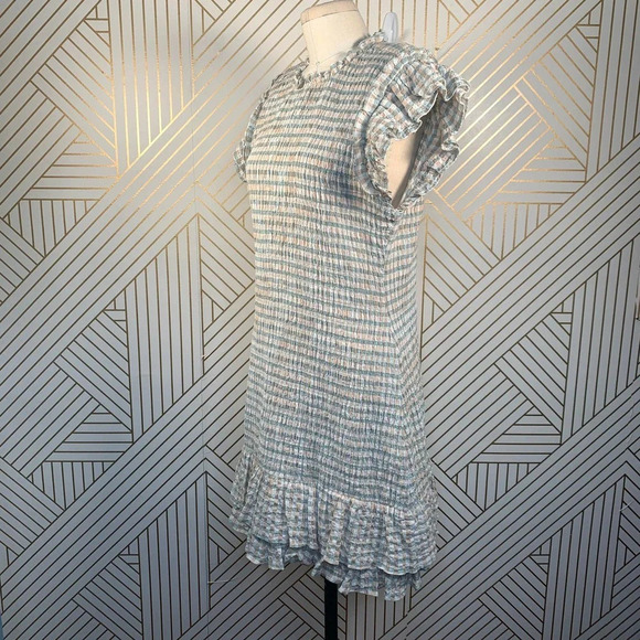 Veronica Beard Cici White Seersucker Smocked Mini Dress Ruffle Hem Size 12 NWT - Picture 6 of 12